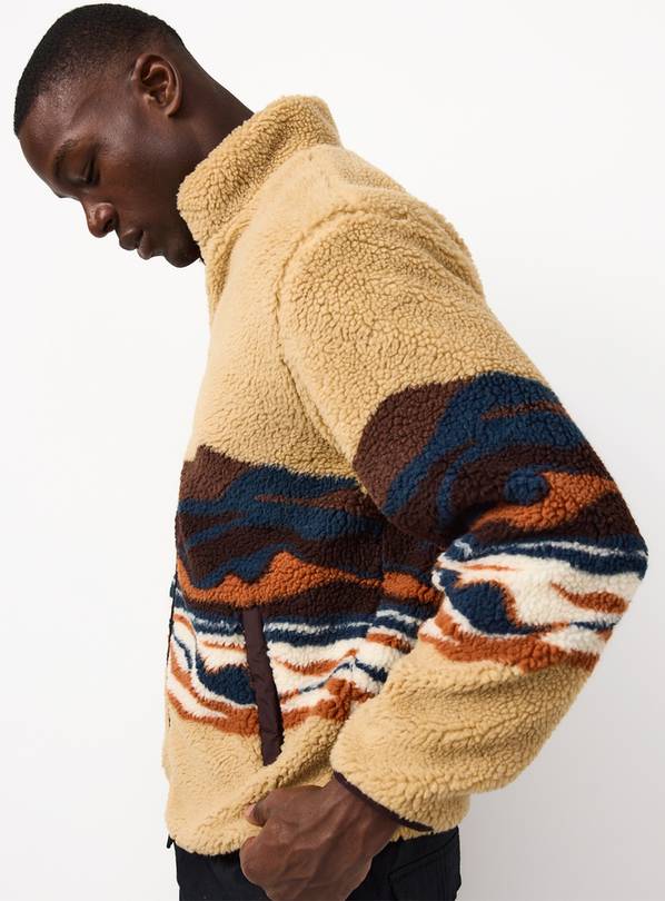 Multi-Coloured Scenic Landscape Borg Fleece Jacket M
